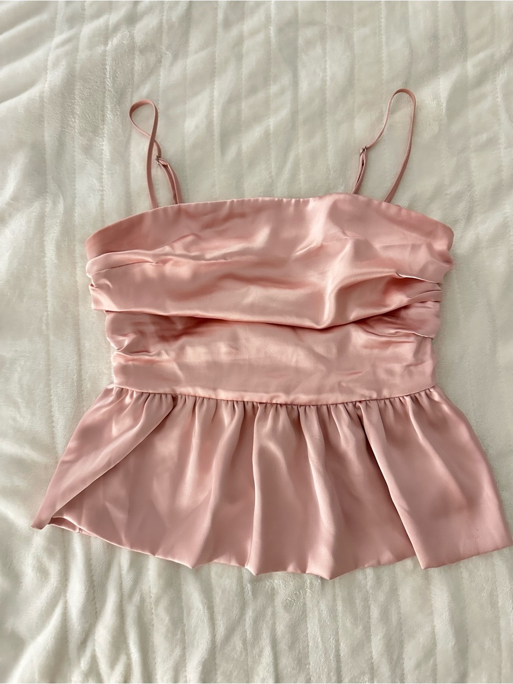 Elegant Pink Satin Peplum Cami Top